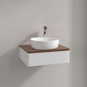 Meuble vasque Villeroy &amp; Boch Antao L07112GF avec éclairage, 1 tiroir, 600 x 190 x 500 mm, façade texturée, laque blanche brillante / noyer chaud