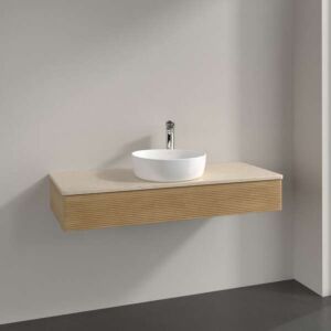 Villeroy &amp; Boch Antao vanity unit L10113HN with lighting, 1 drawer, 1200 x 190 x 500 mm, textured front, Honey Oak / Botticino