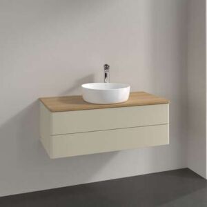 Villeroy &amp; Boch Antao vanity unit L20051HJ with lighting, 2 drawers, 1000 x 360 x 500 mm, smooth front, Silk Grey Matt Lacquer / Honey Oak