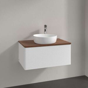 Meuble vasque Villeroy &amp; Boch Antao K30112MT 80 x 36 x 50 cm, plan vasque couleur noyer chaud, laque blanche mate