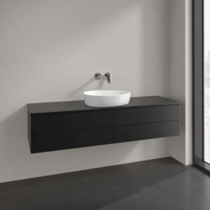 Villeroy und Boch Antao Waschtisch-Unterschrank L25050PD mit Beleuchtung, 4 Auszüge, 1600 x 360 x 500 mm, Front ohne Struktur, Black Matt Lacquer / Black Matt Lacquer