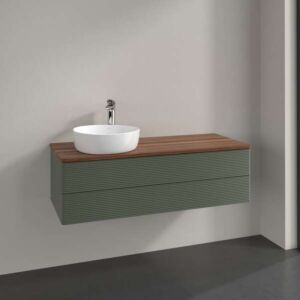 Villeroy und Boch Antao Waschtisch-Unterschrank K22112HL 120x36x50cm, Waschbeckenplattenfarbe warm walnut, leaf green matt lacquer