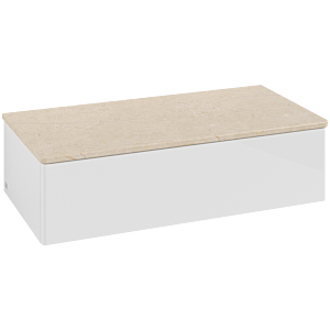 Meuble vasque Villeroy &amp; Boch Antao L40003GF 100 x 26,8 x 50 cm, plan vasque couleur Botticino, laque blanche brillante