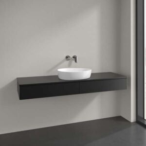 Meuble vasque Villeroy &amp; Boch Antao K14050PD 160 x 19 x 50 cm, percé pour robinetterie, plan vasque laqué noir mat.