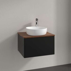 Villeroy &amp; Boch Antao vanity unit K29052PD 60x36x50cm, tap hole, washbasin top color warm walnut, black matt lacquer