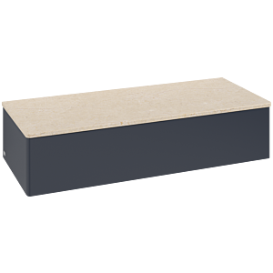 Villeroy und Boch Antao Sideboard L41003HG mit Beleuchtung, 1 Auszug, 1200 x 268 x 500 mm, Front ohne Struktur, Midnight Blue Matt Lacquer / Botticino