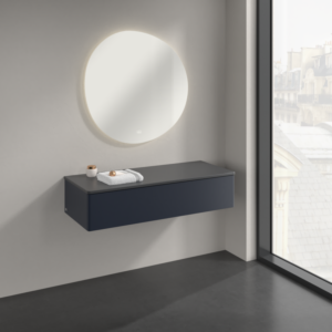 Buffet Villeroy &amp; Boch Antao K41003HG 120 x 26,8 x 50 cm, plan vasque couleur Botticino, laque mate bleu nuit