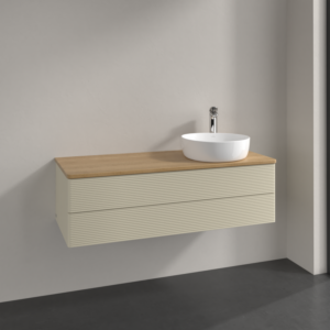 Villeroy &amp; Boch Antao vanity unit L23151HJ with lighting, 120x36x50cm, tap hole, washbasin top color honey oak, silk grey matt lacquer