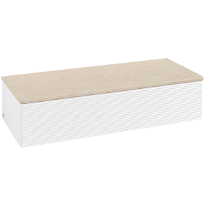 Villeroy und Boch Antao Sideboard L41103MT mit Beleuchtung, 1 Auszug, 1200 x 268 x 500 mm, Front mit Struktur, White Matt Lacquer / Botticino