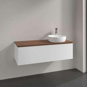 Villeroy &amp; Boch Antao vanity unit L34052MT with lighting, 1 drawer, 1200 x 360 x 500 mm, smooth front, White Matt Lacquer / Warm Walnut