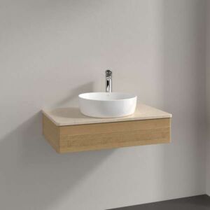 Villeroy &amp; Boch Antao vanity unit L08013HN with lighting, 1 drawer, 800 x 190 x 500 mm, smooth front, Honey Oak / Botticino