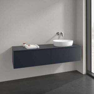 Meuble vasque Villeroy &amp; Boch Antao K38010HG 160 x 36 x 50 cm, plan vasque laqué, laque mate bleu nuit