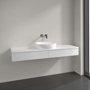 Villeroy &amp; Boch Antao vanity unit L14050GF with lighting, 2 drawers, 1600 x 190 x 500 mm, smooth front, Glossy White Lacquer / Glossy White Lacquer
