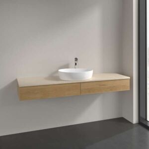 Villeroy &amp; Boch Antao vanity unit K14113HN 160x19x50cm, washbasin top color botticino, honey oak