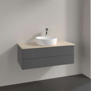 Villeroy &amp; Boch Antao vanity unit L20053GK with lighting, 2 drawers, 1000 x 360 x 500 mm, smooth front, Anthracite Matt Lacquer / Botticino
