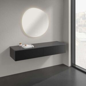 Villeroy und Boch Antao Sideboard L42000PD mit Beleuchtung, 2 Auszüge, 1600 x 268 x 500 mm, Front ohne Struktur, Black Matt Lacquer / Black Matt Lacquer