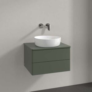 Meuble vasque Villeroy &amp; Boch Antao K18050HL 60 x 36 x 50 cm, percé pour robinetterie, coloris du plan vasque : vert feuille laqué mat