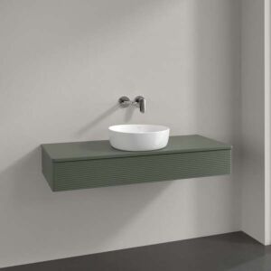 Villeroy &amp; Boch Antao vanity unit K10150HL 120x19x50cm, tap hole, washbasin top color: leaf green matt lacquer