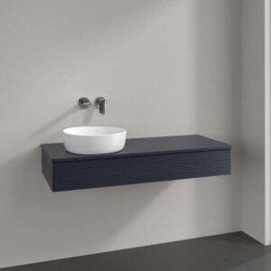 Villeroy und Boch Antao Waschtisch-Unterschrank L11150HG mit Beleuchtung, 1 Auszug, 1200 x 190 x 500 mm, Front mit Struktur, Midnight Blue Matt Lacquer / Midnight Blue Matt Lacquer