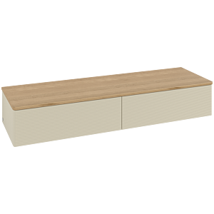 Villeroy und Boch Antao Sideboard L42101HJ mit Beleuchtung, 2 Auszüge, 1600 x 268 x 500 mm, Front mit Struktur, Silk Grey Matt Lacquer / Honey Oak