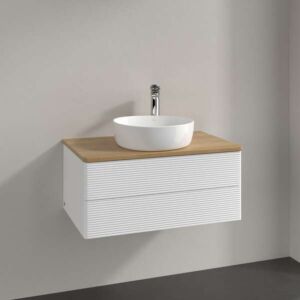 Villeroy und Boch Antao Waschtisch-Unterschrank L19151MT mit Beleuchtung, 2 Auszüge, 800 x 360 x 500 mm, Front mit Struktur, White Matt Lacquer / Honey Oak