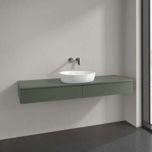 Villeroy &amp; Boch Antao vanity unit K14050HL 160x19x50cm, tap hole, washbasin top color: leaf green matt lacquer
