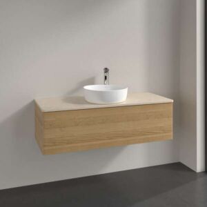 Villeroy &amp; Boch Antao vanity unit L32013HN with lighting, 1 drawer, 1200 x 360 x 500 mm, smooth front, Honey Oak / Botticino
