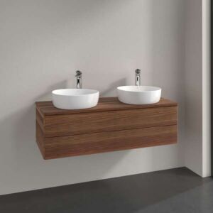 Villeroy und Boch Antao Waschtisch-Unterschrank L24112HM mit Beleuchtung, 2 Auszüge, 1200 x 360 x 500 mm, Front mit Struktur, Warm Walnut / Warm Walnut