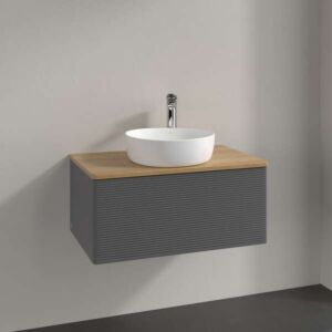 Villeroy und Boch Antao Waschtisch-Unterschrank L30151GK mit Beleuchtung, 1 Auszug, 800 x 360 x 500 mm, Front mit Struktur, Anthracite Matt Lacquer / Honey Oak