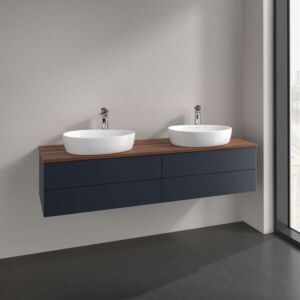 Villeroy &amp; Boch Antao vanity unit K28012HG 160x36x50cm, washbasin top color warm walnut, midnight blue matt lacquer