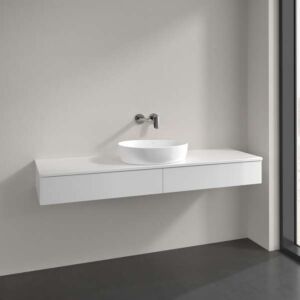 Villeroy &amp; Boch Antao vanity unit K14050GF 160x19x50cm, tap hole, washbasin top color: glossy white lacquer
