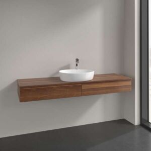 Villeroy &amp; Boch Antao vanity unit L14012HM with lighting, 2 drawers, 1600 x 190 x 500 mm, smooth front, Warm Walnut / Warm Walnut