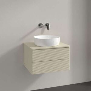 Villeroy &amp; Boch Antao vanity unit L18150HJ with lighting, 2 drawers, 600 x 360 x 500 mm, textured front, Silk Grey Matt Lacquer / Silk Grey Matt Lacquer