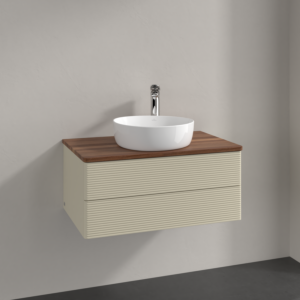 Villeroy &amp; Boch Antao vanity unit K19152HJ 80x36x50cm, tap hole, washbasin top color warm walnut, silk grey matt lacquer