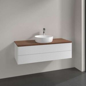 Villeroy &amp; Boch Antao vanity unit K21152GF 120x36x50cm, tap hole, washbasin top color warm walnut, glossy white lacquer