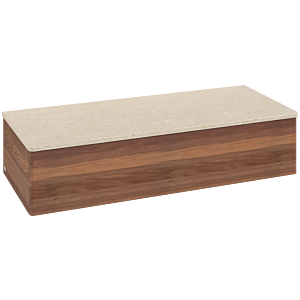 Villeroy &amp; Boch Antao Sideboard L41003HM with lighting, 1 drawer, 1200 x 268 x 500 mm, smooth front, Warm Walnut / Botticino