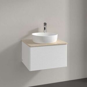 Villeroy und Boch Antao Waschtisch-Unterschrank K29153MT 60x36x50cm, Hahnloch, Waschbeckenplattenfarbe botticino, white matt lacquer