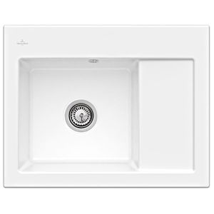 Évier encastrable compact Villeroy et Boch Subway 45 331201KG à gauche, avec garniture de vidage , commande manuelle, 650 x 510 mm, blanc neige CeramicPlus