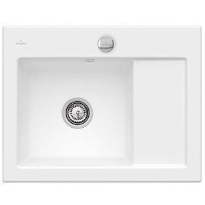 Villeroy & Boch Subway 45 Compact Einbauspüle 331202RW links, mit Ablaufgarnitur und Exzenterbetätigung, 650 x 510 mm, Stone White