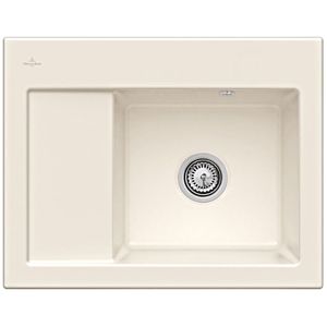 Évier encastrable compact Villeroy et Boch Subway 45 331301KR à droite, avec garniture de vidage , 650 x 510 mm, commande manuelle, CeramicPlus crème