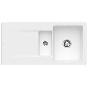 Villeroy &amp; Boch Siluet built-in sink 333702RW with drain fitting and eccentric operation, Stone White