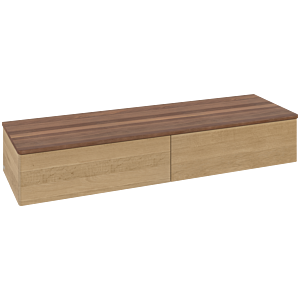 Villeroy und Boch Antao Sideboard L42002HN mit Beleuchtung, 2 Auszüge, 1600 x 268 x 500 mm, Front ohne Struktur, Honey Oak / Warm Walnut