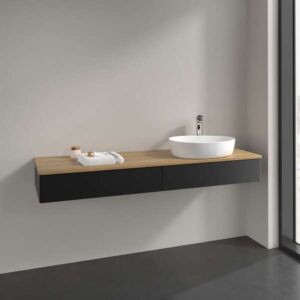 Villeroy &amp; Boch Antao vanity unit K16051PD 160x19x50cm, tap hole, washbasin top color honey oak, black matt lacquer