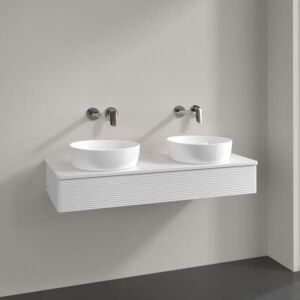 Meuble vasque Villeroy &amp; Boch Antao L13150GF 120 x 19 x 50 cm, percé pour robinetterie, plan vasque laquée blanc brillant