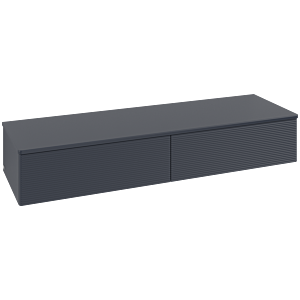 Buffet Villeroy &amp; Boch Antao L42100HG avec éclairage, 2 tiroirs, 1600 x 268 x 500 mm, façade texturée, laque mate bleu nuit.