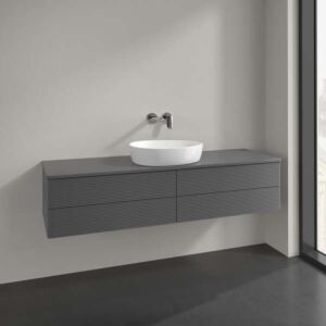 Meuble vasque Villeroy &amp; Boch Antao L25150GK avec éclairage, 4 tiroirs, 1600 x 360 x 500 mm, façade texturée, laque anthracite mate.
