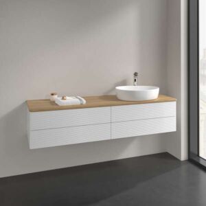 Villeroy &amp; Boch Antao vanity unit K27151GF 160x36x50cm, tap hole, washbasin top color honey oak, glossy white lacquer