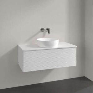 Villeroy &amp; Boch Antao vanity unit K31150GF 100x36x50cm, tap hole, washbasin top color: glossy white lacquer