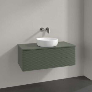 Villeroy &amp; Boch Antao vanity unit L31150HL with lighting, 1 drawer, 1000 x 360 x 500 mm, textured front, Leaf Green Matt Lacquer / Leaf Green Matt Lacquer