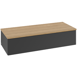 Villeroy &amp; Boch Antao Sideboard L41101PD Antao Antao Sideboard with lighting, 1 drawer, 1200 x 268 x 500 mm, textured front, Black Matt Lacquer / Honey Oak